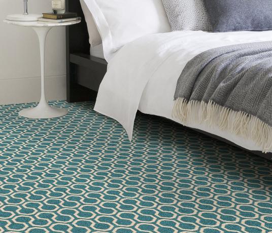 Quirky Honeycomb Duck Egg Carpet 7110 in Bedroom