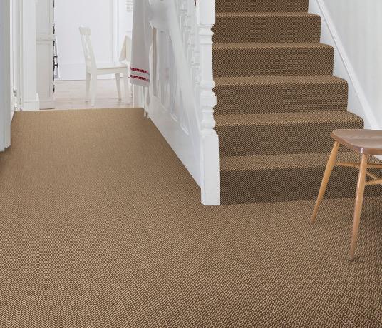 Anywhere Herringbone Caramel Carpet 8047 on Stairs