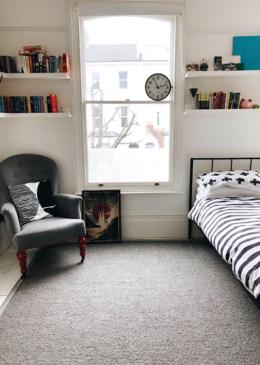 Kate Watson-Smyth Make Me A Rug: Wool Pebble Stade (1805) with Stripes Thick Borders Grey (6207) lifestyle shot 1 