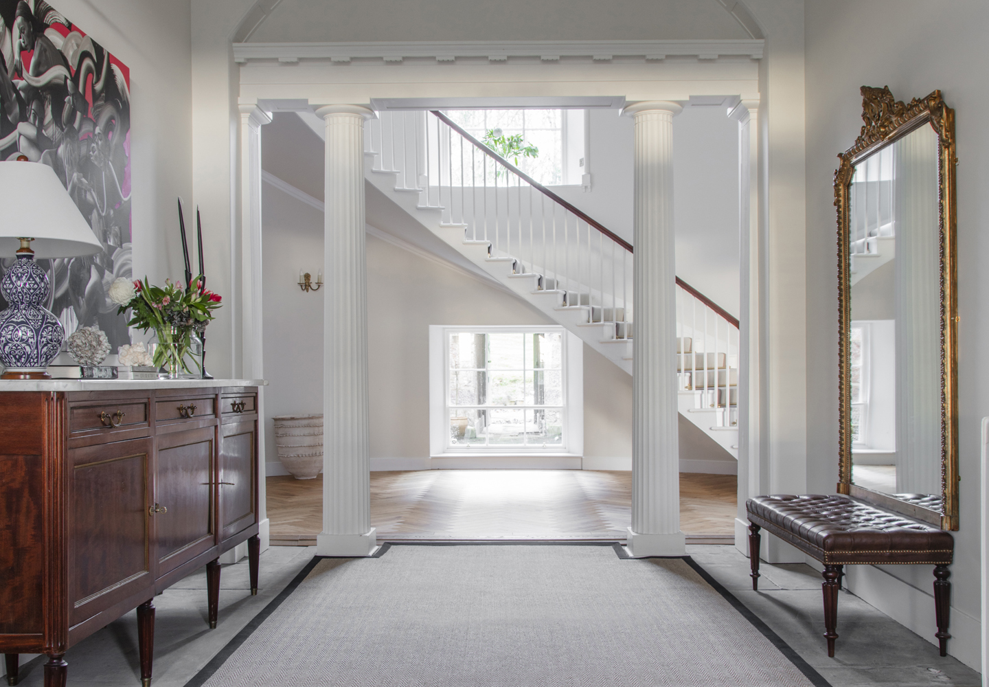 Alternative Flooring At Home, Christina Horspool, Sisal Herringbone Bespoke Rug in Entrance of Manar House